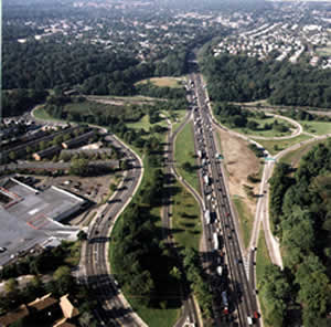 Aerial photograph of Alley Park and the Long Island Expressway High Occupancy Vechile Expansion area