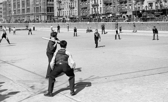 Image of A boys&acute; team plays softball in Sara D. Roosevelt Park, May 1, 1936. Neg. 1389.1