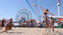 Women's Beach-Volleyball at Coney Island, Brooklyn, August 11, 2002. Credit: Spencer Tucker, New York City Parks Photo Archive, neg. 64932.