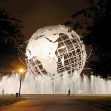 Globe in Flushing Meadows Corona Park, lit up at night
