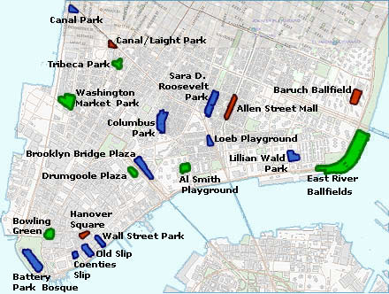 Map of the Lower Manhattan Park Redevelopment Sites