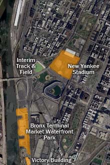 Satelite image of Yankee Stadium area