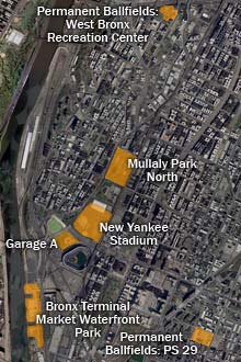Satelite image of Yankee Stadium area