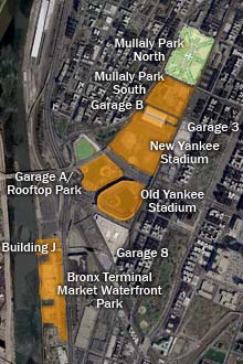 Satelite image of Yankee Stadium area