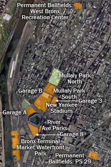Satelite image of Yankee Stadium area