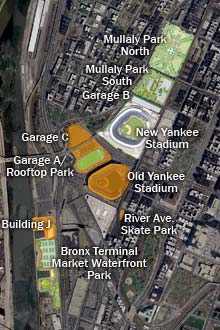 Satelite image of Yankee Stadium area