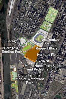 Satelite image of Yankee Stadium area