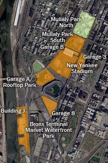 Satelite image of Yankee Stadium area