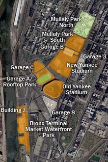 Satelite image of Yankee Stadium area