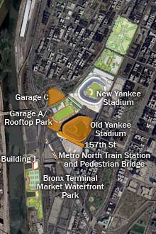 Satelite image of Yankee Stadium area