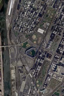 Satelite image of Yankee Stadium area