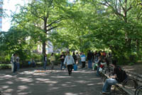 Benches surround the Imagine monument in Strawberry Fields