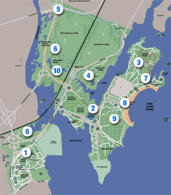 map of Pelham BayPark has hot spot links to sections of virtual tour